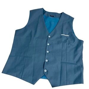 Coofandy Slim Suit Vest Formal Waistcoat Mens L Blue V-Neck